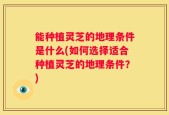 能种植灵芝的地理条件是什么(如何选择适合种植灵芝的地理条件？)