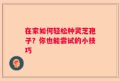 在家如何轻松种灵芝孢子？你也能尝试的小技巧