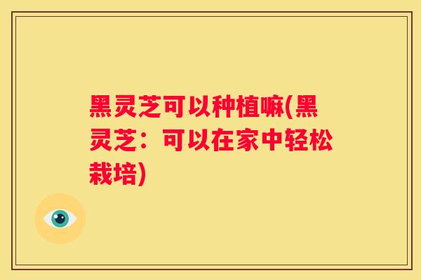 黑灵芝可以种植嘛(黑灵芝：可以在家中轻松栽培)