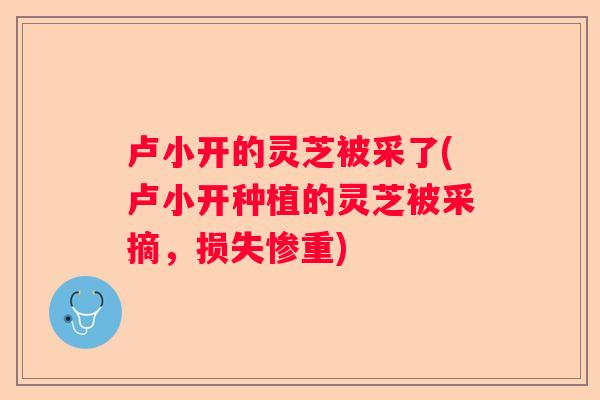 卢小开的灵芝被采了(卢小开种植的灵芝被采摘，损失惨重)