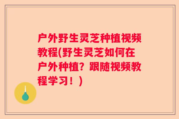 户外野生灵芝种植视频教程(野生灵芝如何在户外种植？跟随视频教程学习！)