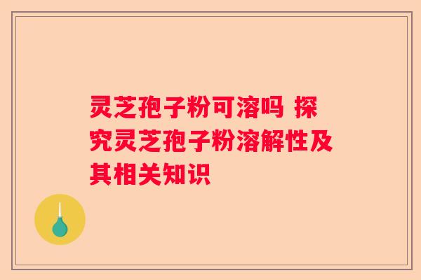 灵芝孢子粉可溶吗 探究灵芝孢子粉溶解性及其相关知识