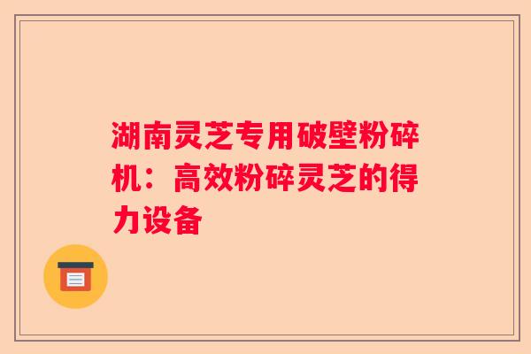 湖南灵芝专用破壁粉碎机：高效粉碎灵芝的得力设备